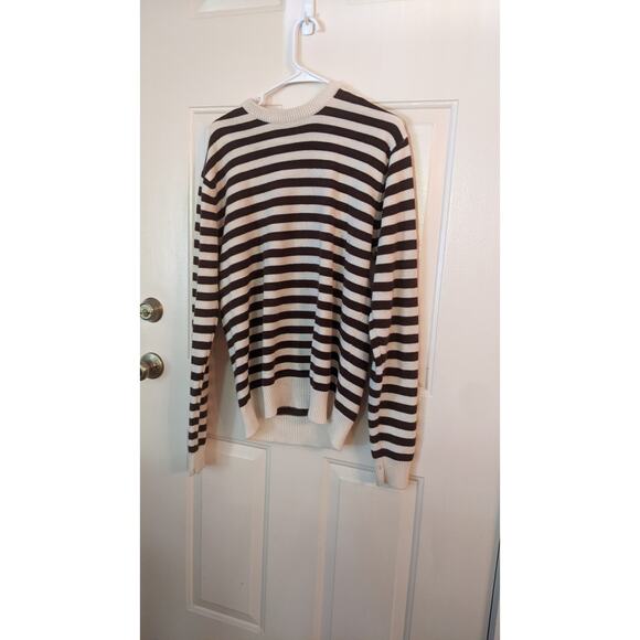 Carbon Brown and White Stripe XL Sweater, Y2K, Vintage, Grandpa Sweater - Picture 2 of 8